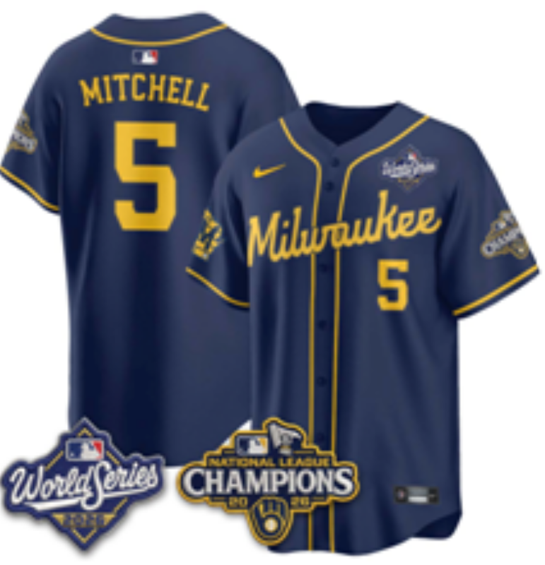 Women Milwaukee Brewers #5 Mitchell blue Nike 2026 World Series jersey 102101->women mlb jersey->Women Jersey